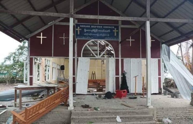 A Baptist church in Kale's Pyidaw village, Sagaing region, was destroyed by air raids by Myanmar junta forces, Monday, April 3, 2023. Credit: Chin National League (Upper Chindwin)