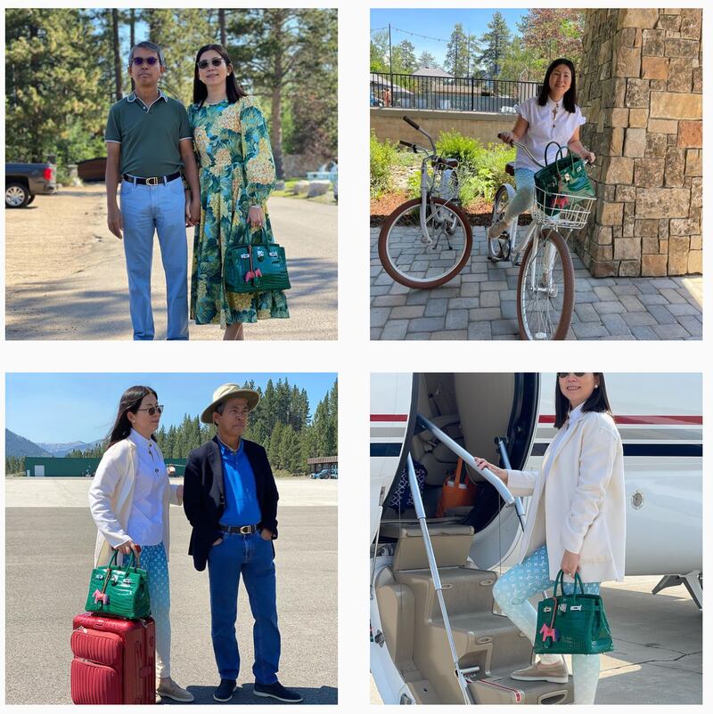 A selection of photos from Heng Sokha's Instagram feed dated July 1, 2021, where she's sporting a luxury Hermès Birkin bag.