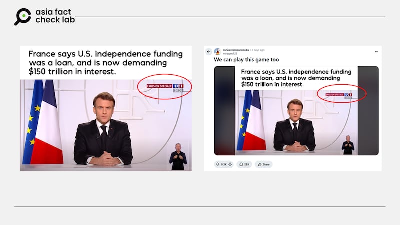 The same claim about the French president was spread on English-language social media.