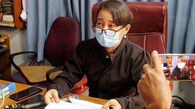 Min Min Soe, a lawyer representing deposed Myanmar leader Aung San Suu Kyi, meets with journalists in Naypyidaw, June 29, 2021. AP Photo