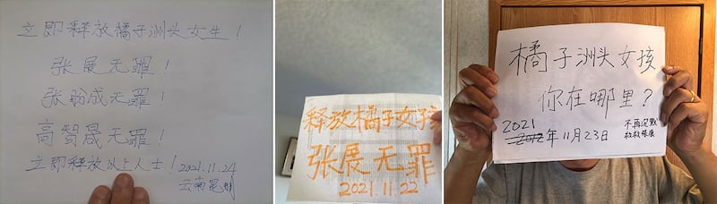 网络出现“释放橘子洲头女孩”的呼吁，有海外网民号召，如果再没有她的消息，就到当地中国大使馆抗议。 (推特照片)