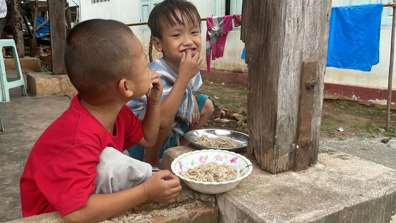 Two refugee children are seen in Taungoo, Bago region, Myanmar, on Sept. 25, 2022. Credit: RFA