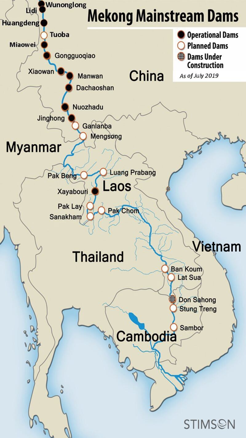 Các con đập trên sông Mekong vào tháng 7/2019.