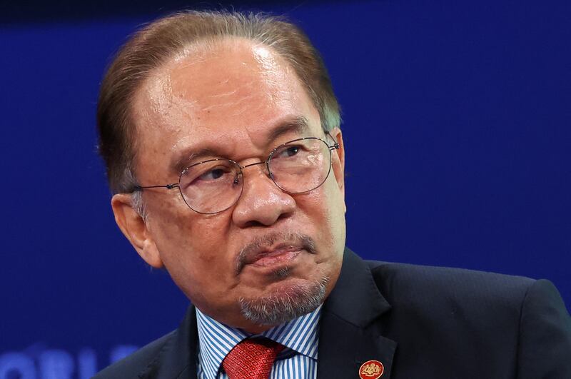 Malaysia's Prime Minister Anwar Ibrahim speaks at a World Economic Forum meeting in Switzerland, Jan. 22, 2025.