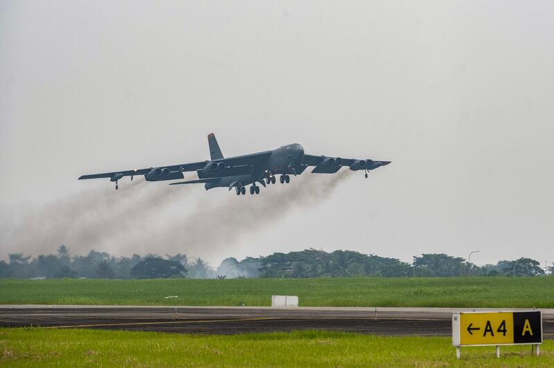 A U.S. Air Force B-52H Stratofortress assigned to the 23rd Bomb Squadron at Minot Air Force Base, North Dakota, takes off in support of a bilateral military training exercise at the Kualanamu International Airport in Medan, Indonesia, June 21, 2023. Credit:U.S. Air Force photo by Tech. Sgt. Zade Vadnais