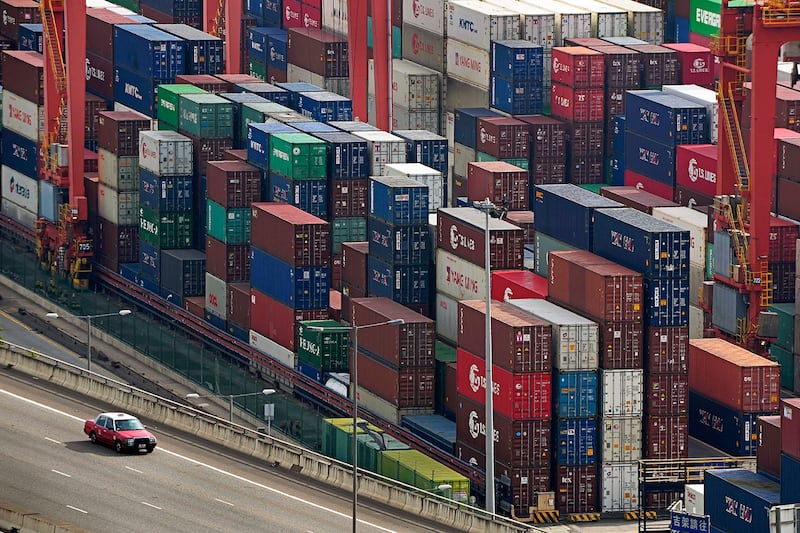 Shipping containers at the Kwai Tsing Container Terminals in Hong Kong, Nov. 5, 2021.