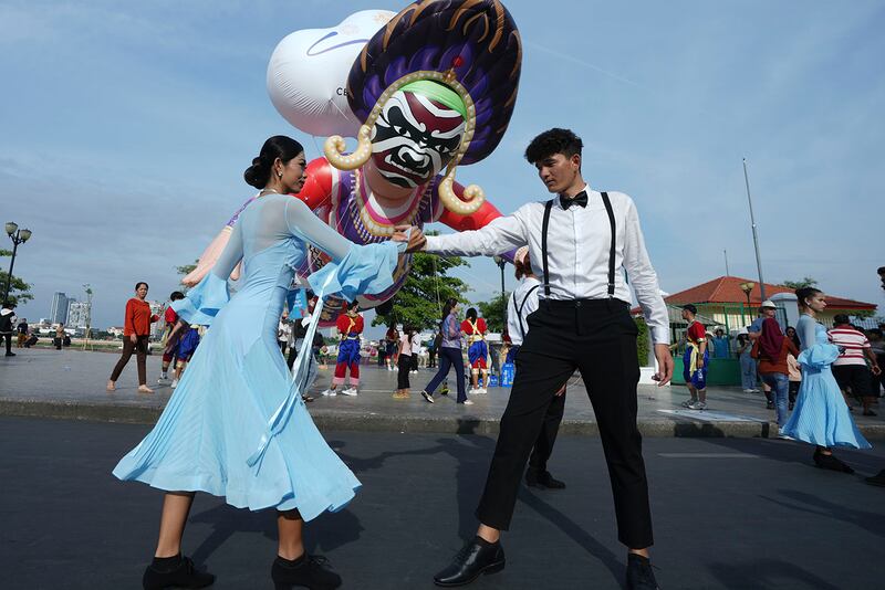 Dancers perform during the "Celebrating Cambodia" event in front of Royal Palace in Phnom Penh, Dec. 31, 2024.