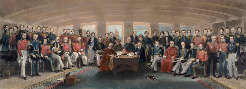 The signing and sealing of the Treaty of Nanking, painted by Capt. John Platt and engraved by John Burnet. (Public domain)