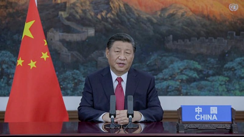 中国领导人习近平2021年9月21日通过视频在联合国大会第76届会议上发表演讲，称“民主不是哪个国家的专利，而是各国人民的权利”。（美联社图片）