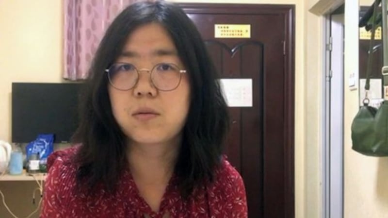 Blogger Zhang Zhan, detained after reporting on the Wuhan coronavirus, in a screenshot from a video. Credit: Zhang Zhan