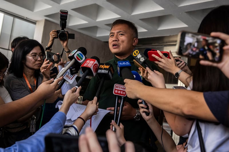 "I welcome this ruling, which is very reasonable," Ronson Chan, chairman of the Hong Kong Journalists Association, told media outside the High Court in Hong Kong on Friday, July 28, 2023. Credit: Isaac Lawrence/AFP