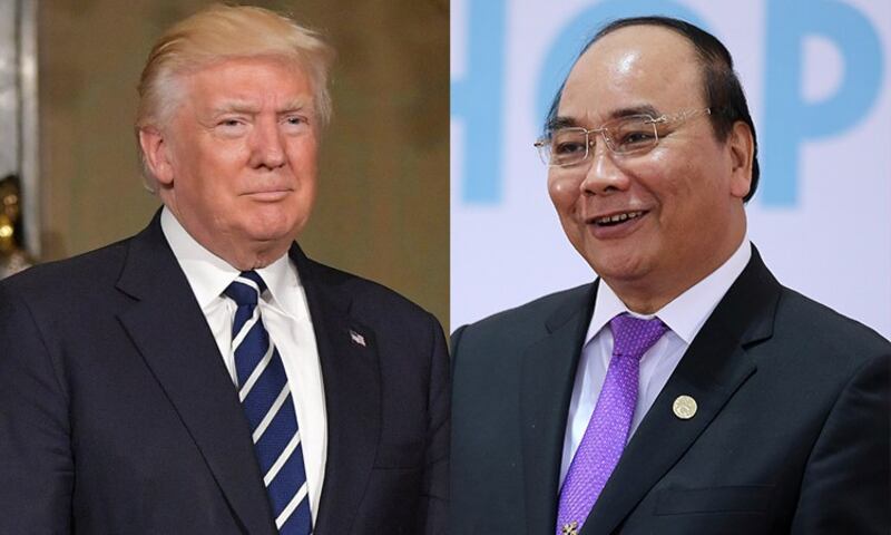 Ảnh ghép Tổng thống Hoa Kỳ Donald Trump và thủ tướng Việt Nam Nguyễn Xuân Phúc.  