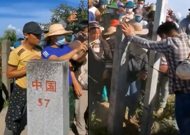 People on the Vietnamese side of the Sino-Vietnam border rally near the No. 57 border marker, Sept. 15, 2021. Credit: Citizen journalist vi RFA