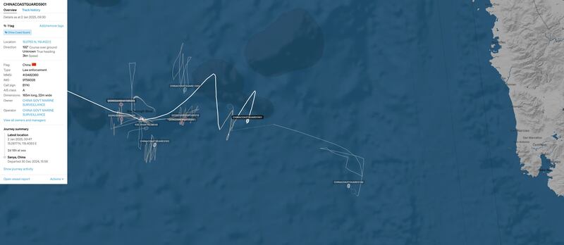 CCG 5901 “The Monster's” route to Scarborough Shoal as of Jan. 2, 2025.