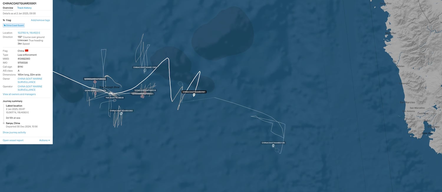 CCG 5901 “The Monster” route to Scarborough Shoal as of Jan. 2, 2025.
Credit: X/Ray Powell