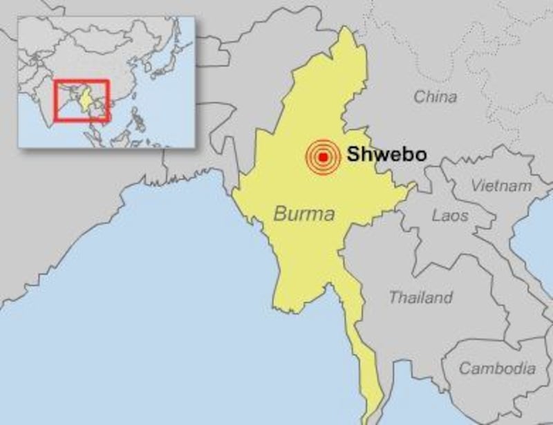 Map of Shwebo, near the epicenter of the earthquake that hit Burma on Nov. 11, 2012.