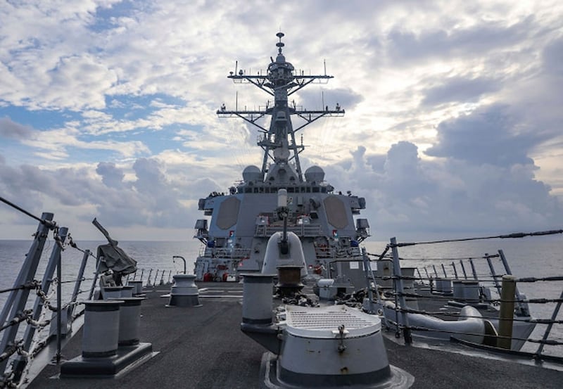 The USS Benfold sails through the South China Sea while conducting a freedom of navigation mission, July 12, 2021. Credit: U.S. Navy