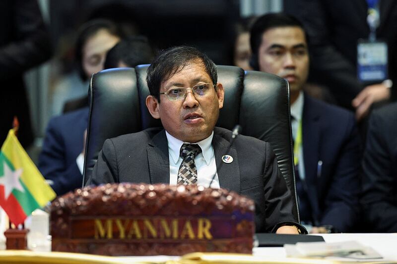 Myanmar's Permanent Secretary of Foreign Affairs Aung Kyaw Moe attends the 14th ASEAN-United Nations (UN) Summit at the National Convention Centre in Vientiane, Oct. 11, 2024. (Athit Perawongmetha/Reuters)