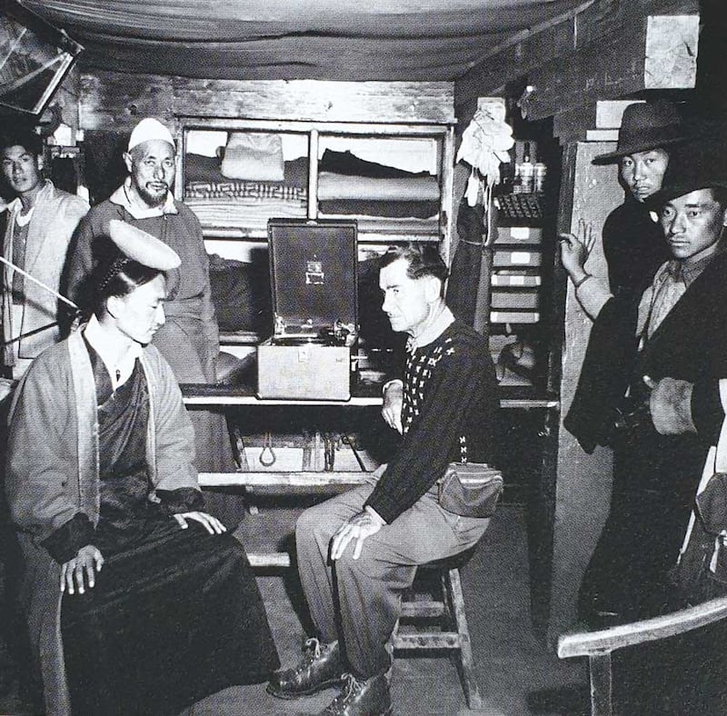 Journalist Lowell Thomas visits a Muslim shop in Lhasa, 1949. (Courtesy of the James A. Cannavino Library, Marist College)