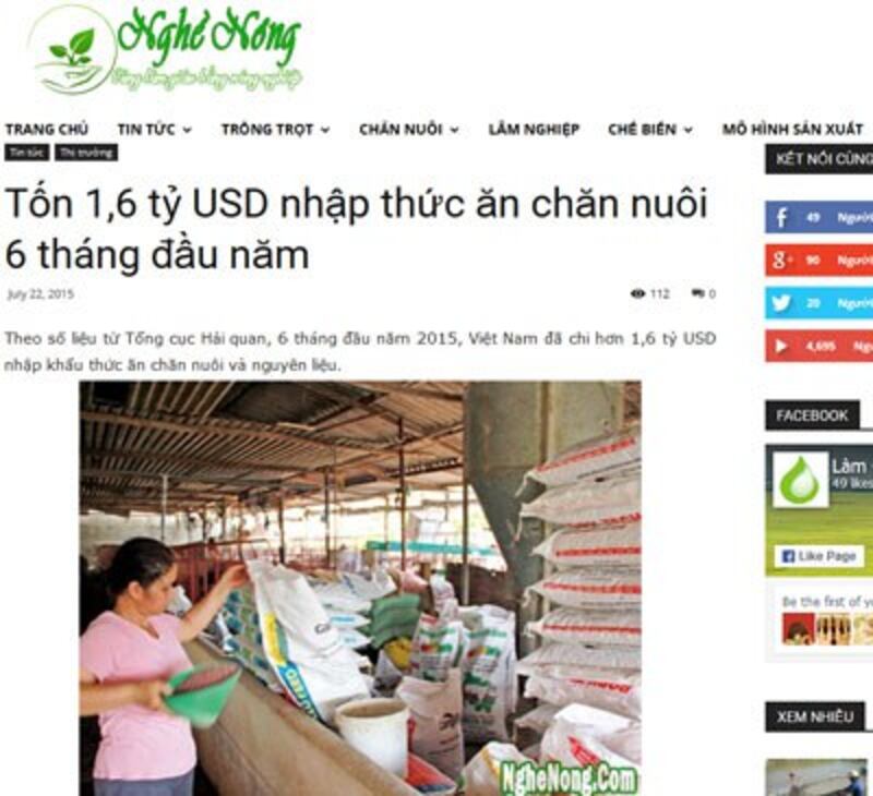 Việt Nam mỗi năm lại phải nhập từ 3 đến 4 tỷ USD bắp, đậu nành và nguyên liệu làm thức ăn chăn nuôi (Screenshot Nghề Nông)