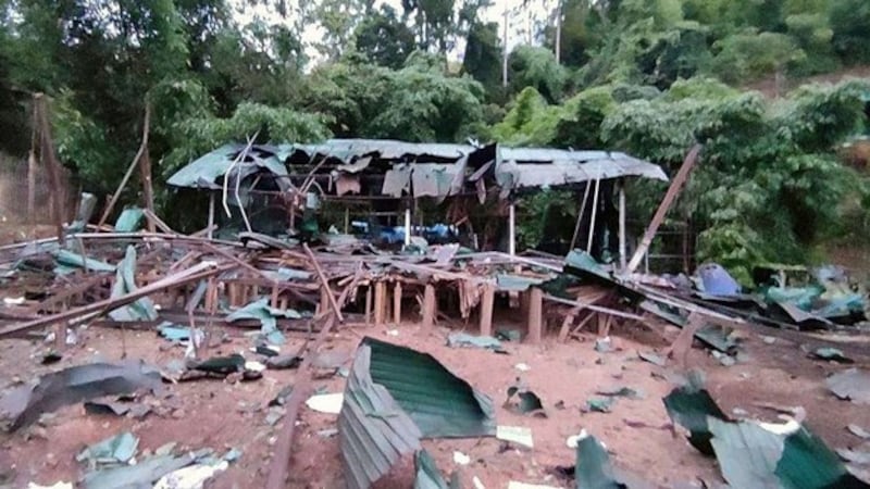 A junta air strike destroyed this house in Myanmar's Kayah state near the Thai-Myanmar border, July 12, 2023. Credit: Karenni Human Rights Group