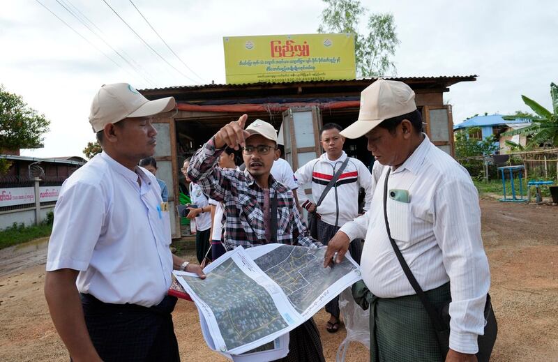 Census enumerators prepare to collect information from the public in Naypyitaw, Oct. 1, 2024. (Aung Shine Oo/AP)