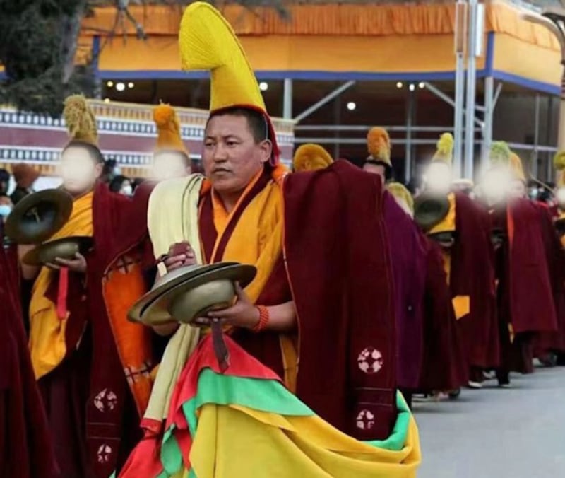 Lobsang Tashi appears in an undated photo in which the faces of other monks were obscured to protect their privacy. (Citizen journalist)