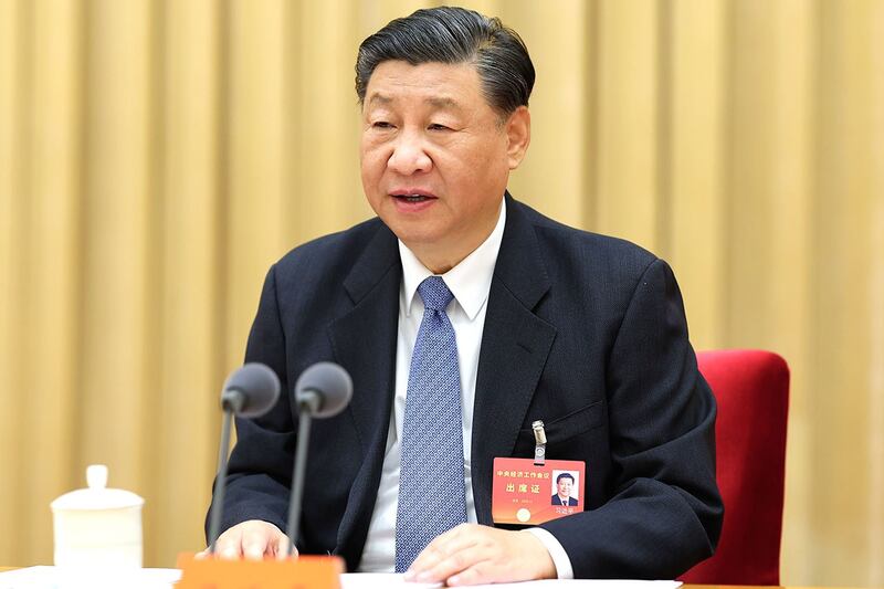 2023年12月11日，习近平出席中共中央经济工作会议。 (Yao Dawei/Xinhua via AP)