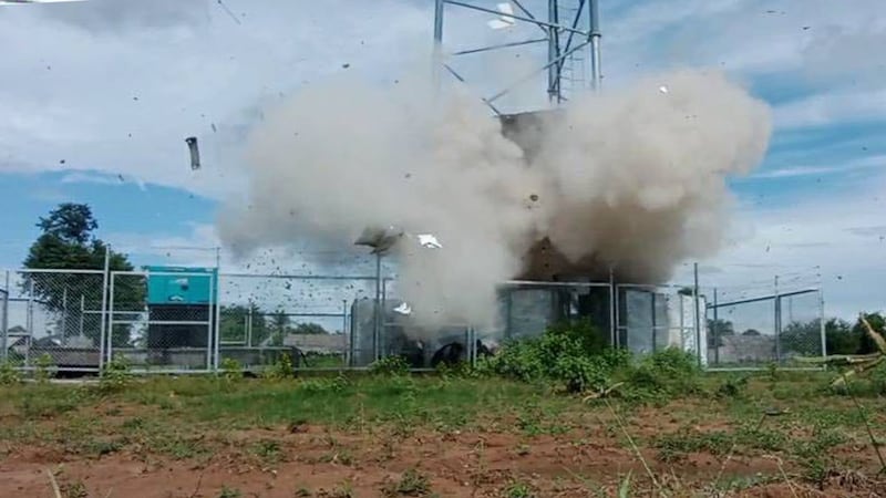 A Mytel tower is destroyed in Sagaing region's Butalin township, Sept. 7, 2021. HTY Information