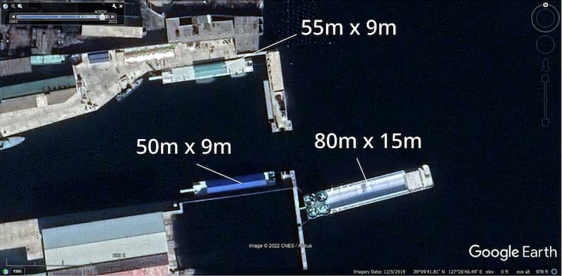 Three of Kim Jong Un's yachts can be seen at the port of Wonsan in this Dec. 2019 image. Credit: CNES/Airbus