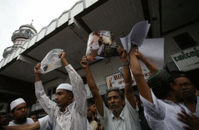 Muslim men protest in Rangoon to highlight the community's plight, June 5, 2012. 