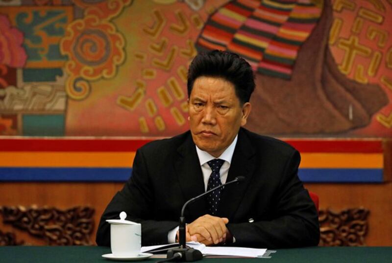 Lobsang Gyaltsen, chairman of the Standing Committee of the People's Congress of Tibet Autonomous Region, attends a group discussion session during China's National People's Congress in Beijing, March 10, 2017. (Tyrone Siu/Reuters)