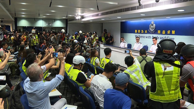 2019年6月13日，香港警方召开新闻发布会。（法新社） 