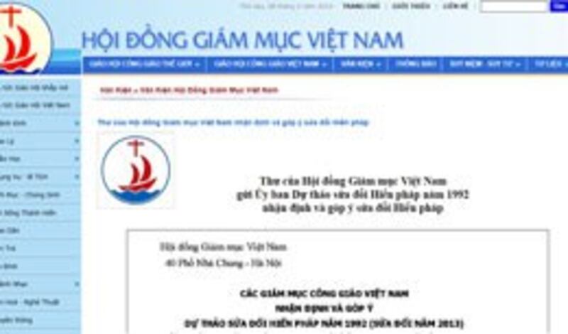 Thư của Hội đồng Giám mục Việt Nam gửi Ủy ban Dự thảo sửa đổi Hiến pháp năm 1992. Courtesy hdgmvietnam.org