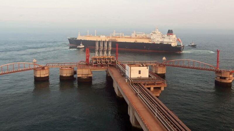 A liquefied natural gas tanker leaves the dock after discharge at PetroChina's receiving terminal in Dalian, northeastern China's Liaoning province, July 16, 2018.