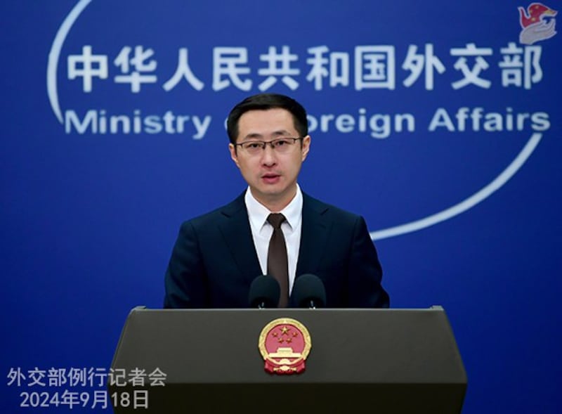 China's Foreign Ministry Spokesperson Lin Jian, speaking during a press conference on Sept. 18, 2024, says the case is under investigation. (Ministry of Foreign Affairs the People's Republic of China)