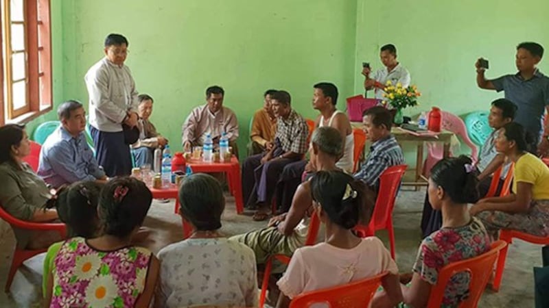 The Myanmar National Human Rights Commission conducts interviews with residents of Kyauktan village in Rakhine state's Rathedaung township about a deadly army shooting that took place there, May 31, 2019.