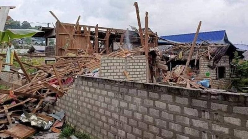 These houses in Lashio were destroyed by shelling on July 3, 2024. (Citizen photo)