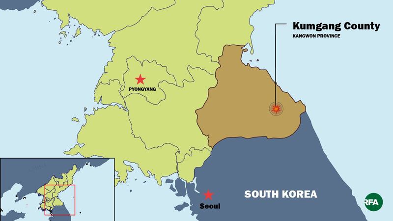 A map of Keumgang county in Kangwon Province, North Korea.