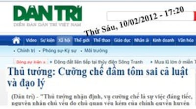 Cưỡng chế đầm tôm sai cả luật và đạo lý. RFA screen capture