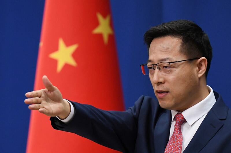 Foreign Ministry spokesman Zhao Lijian, a prominent Chinese "Wolf Warrior" diplomat with a pugnacious Twitter account, takes a question at the daily media briefing in Beijing, April 8, 2020. 