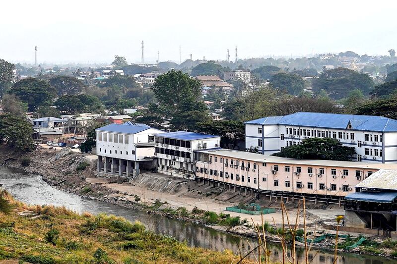 The Moei River flows past Myanmar's Myawaddy town, April 11, 2024.