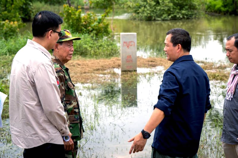 Cambodian Prime Minister Hun Manet visits the border between Cambodia and Vietnam, in Tbong Khmum provience, July 30, 2024.