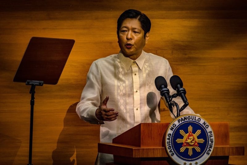 Philippine President Ferdinand Marcos Jr. gives his first State of the Nation Address before lawmakers at the House of Representatives in Quezon City, Metro Manila, July 25, 2022. He laid out his plans for the country still reeling from the effects of the pandemic and soaring inflation. Credit: FOCAP POOL/Getty Images/BenarNews