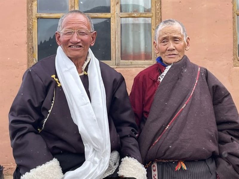 Tibetan Buddhist monk Rachung Gendun's uncle (L) and mother, in an undated photo.