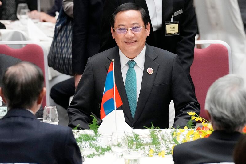 Lao Prime Minister Sonexay Siphandone attends the 50th anniversary of the ASEAN-Japan Friendship and Cooperation luncheon meeting in Tokyo, Dec. 18, 2023. (Eugene Hoshiko/AP)