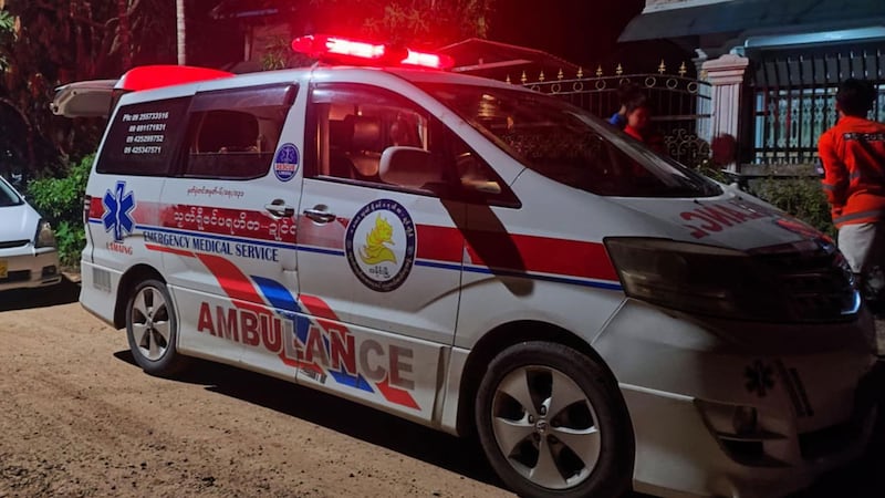 An ambulance belonging to the Lamaing Youth’s Social Aid and Rescue Organization in Ye township, Mon state, Myanmar, is seen Oct. 7, 2024.