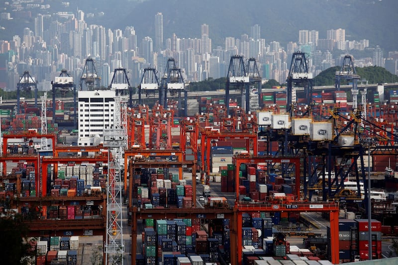 A general view of Kwai Tsing Container Terminals for transporting shipping containers in Hong Kong, China July 25, 2018.