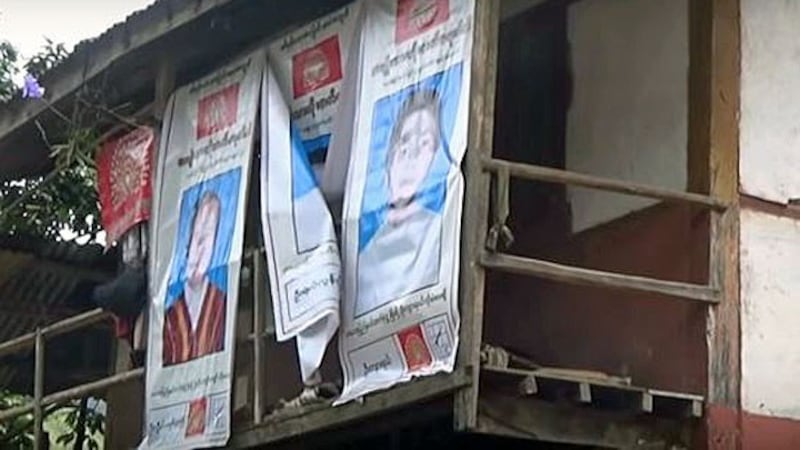 Posters hanging in a village show ethnic Karenni candidates who will run in Myanmar's general election in November, in eastern Myanmar's Kayah state, July 28, 2020.