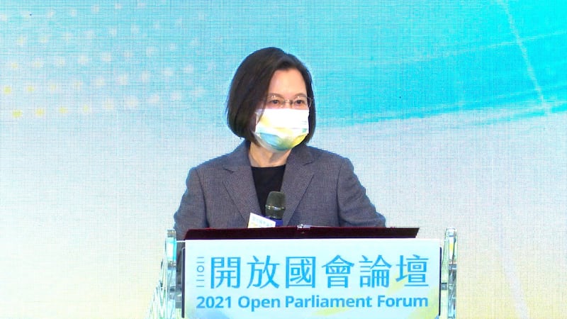 台湾总统蔡英文出席2021开放国会论坛。（记者李宗翰摄）